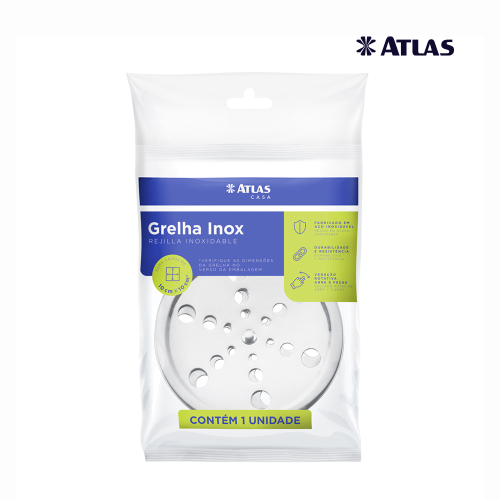 GRELHA ATLAS REDONDA INOX PARA/CAIXA SIF SEM CAIXILHO 10CM