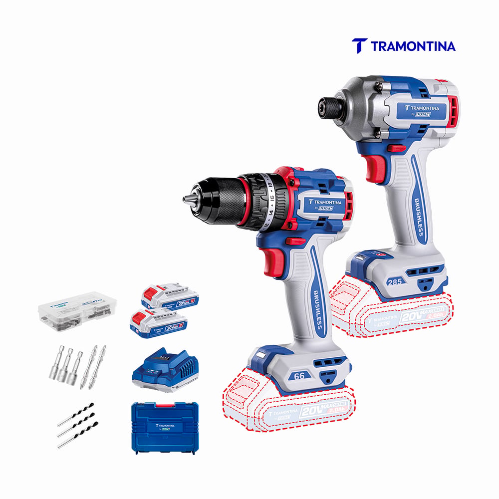 KIT COM 1 PARAFUSADEIRA E 1 FURADEIRA TRAMONTINA DE IMPACTO 66NM 1/2” 285NM
