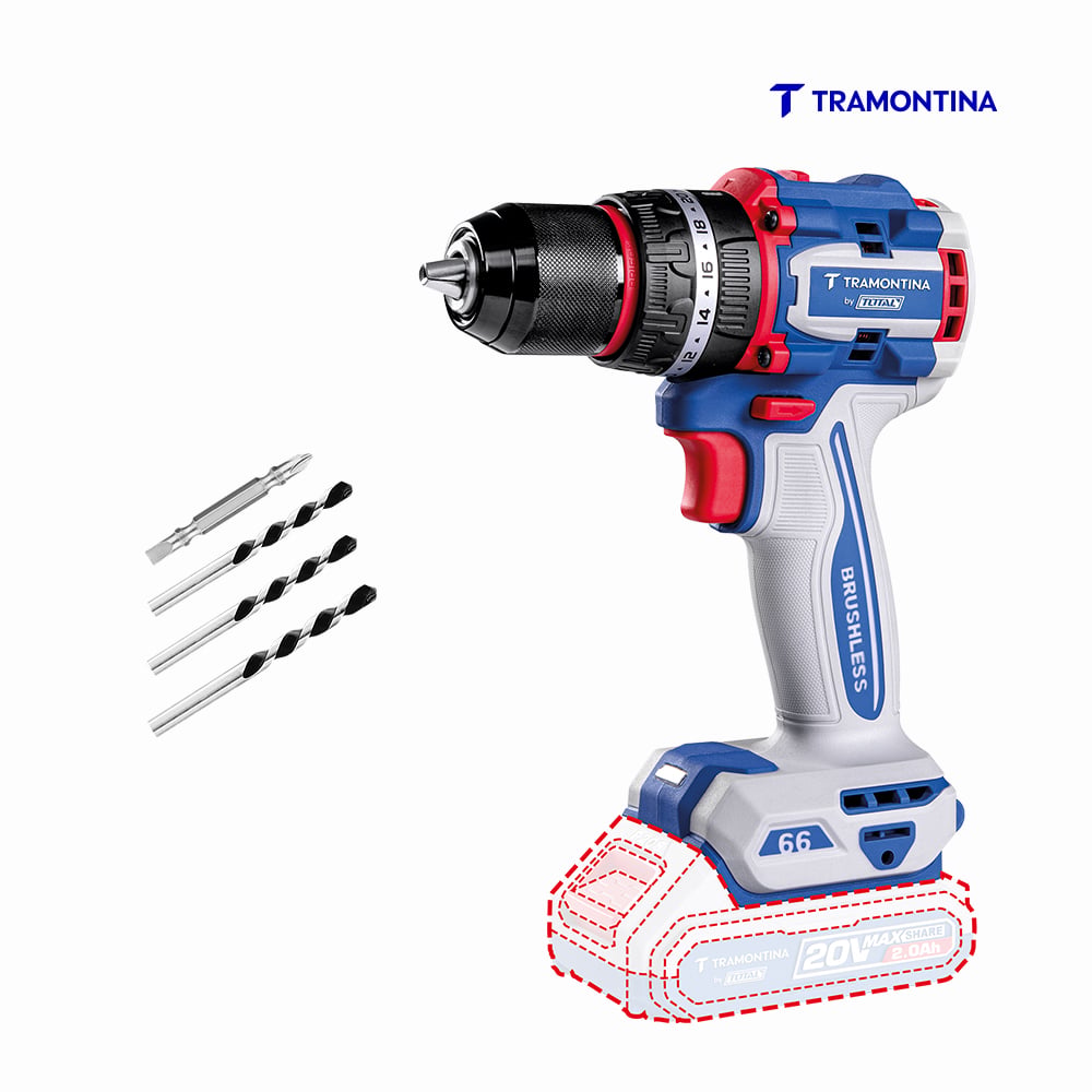 PARAFUSADEIRA/FURADEIRA DE IMPACTO 1/2” (13 MM) 20V 66 N.M BRUSHLESS TRAMONTINA BY TOTAL - SEM BATERIA E CARREGADOR