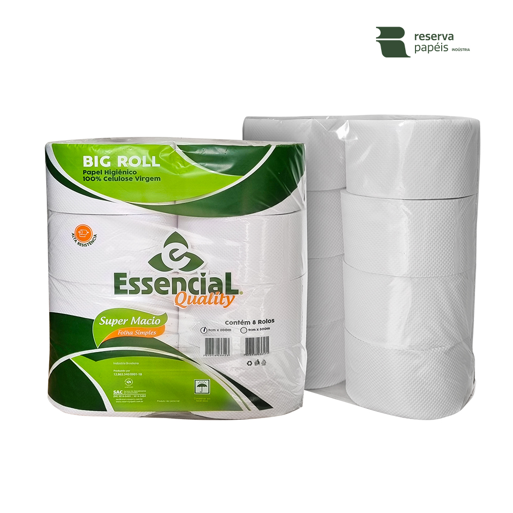 PAPEL HIGIENICO RESERVA ESSENCIAL QUALITY BIG ROLL 200 METROS C/08 UNIDADES DE ROLOS