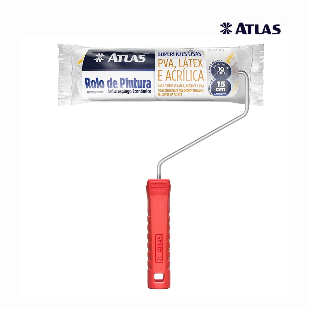 ROLO ATLAS P/PINTURA ANTI-RESPINGO LÃ SINTETICA 15CM C/CABO
