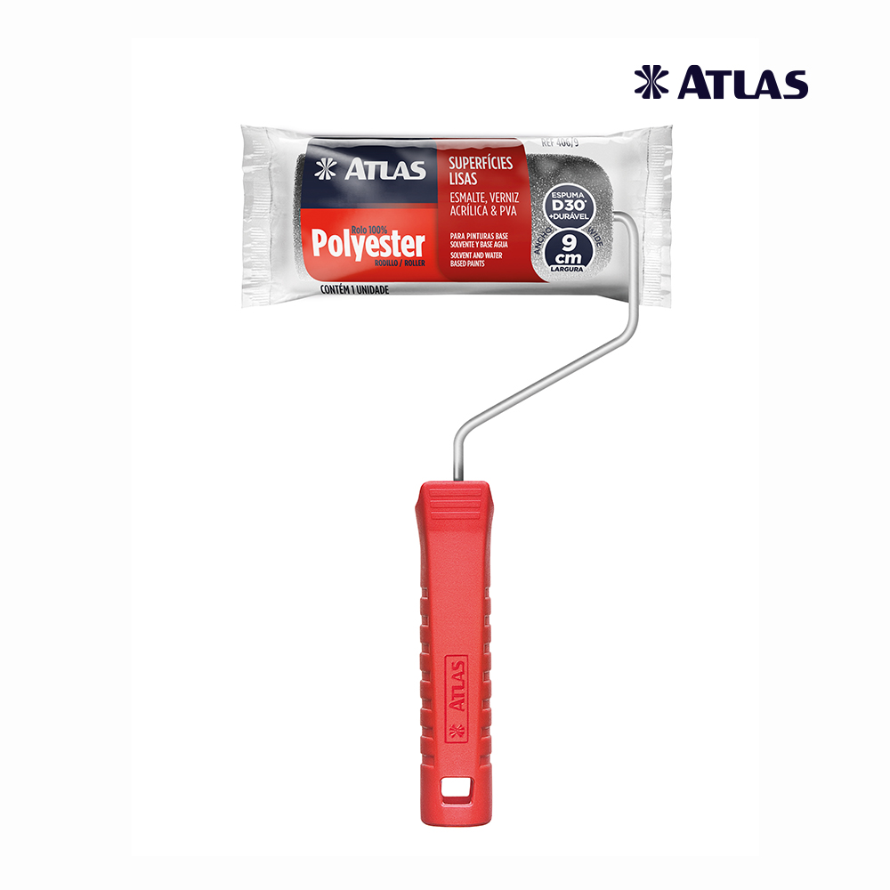 ROLO ATLAS P/PINTURA ESPUMA CINZA  9CM C/CABO