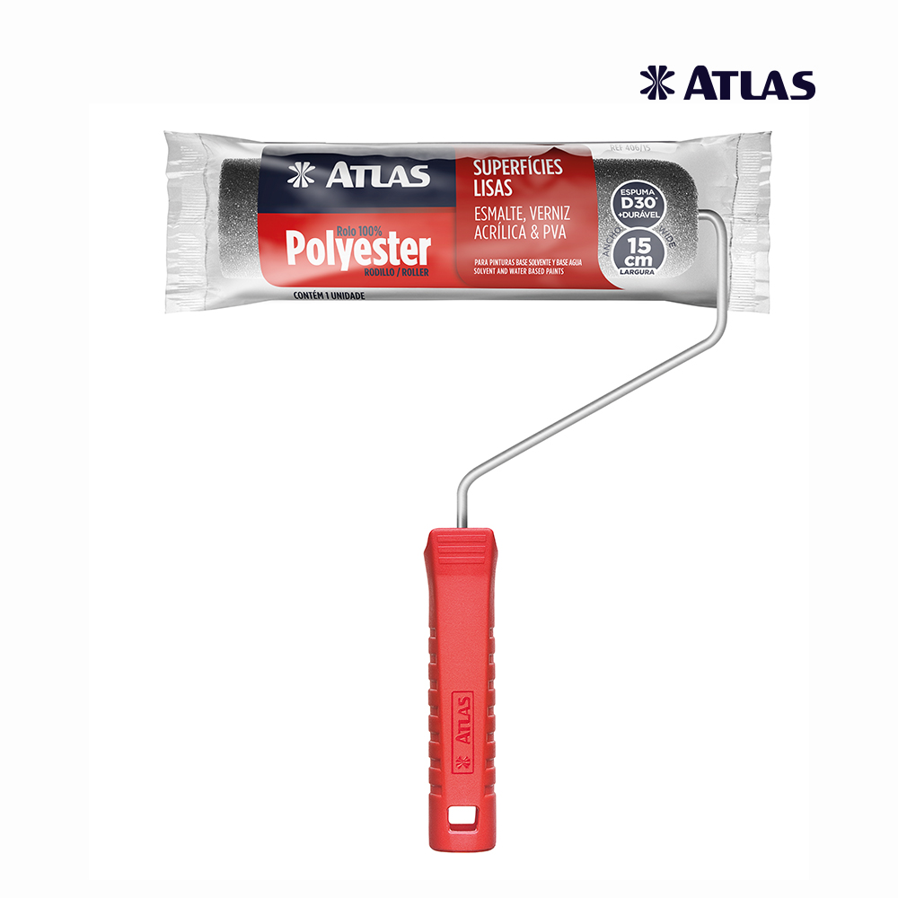 ROLO ATLAS P/PINTURA ESPUMA CINZA 15CM C/CABO