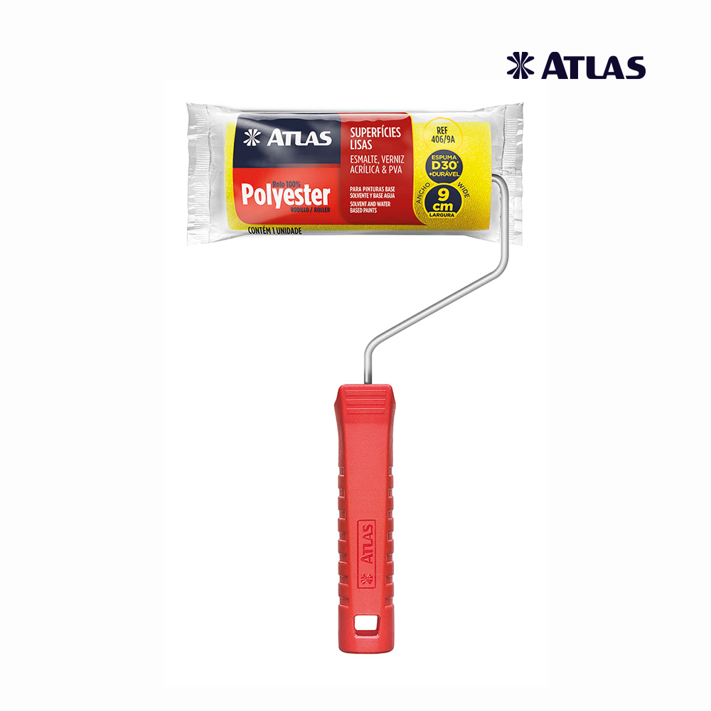 ROLO ATLAS P/PINTURA ESPUMA AMARELA  9CM C/CABO