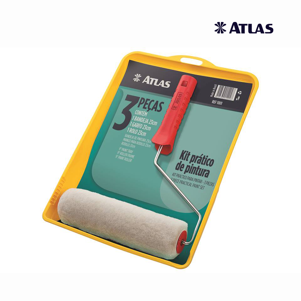 KIT ATLAS P/PINTURA PRATICO BANDEJA + ROLO 23CM LÃ SINTETICA C/CABO
