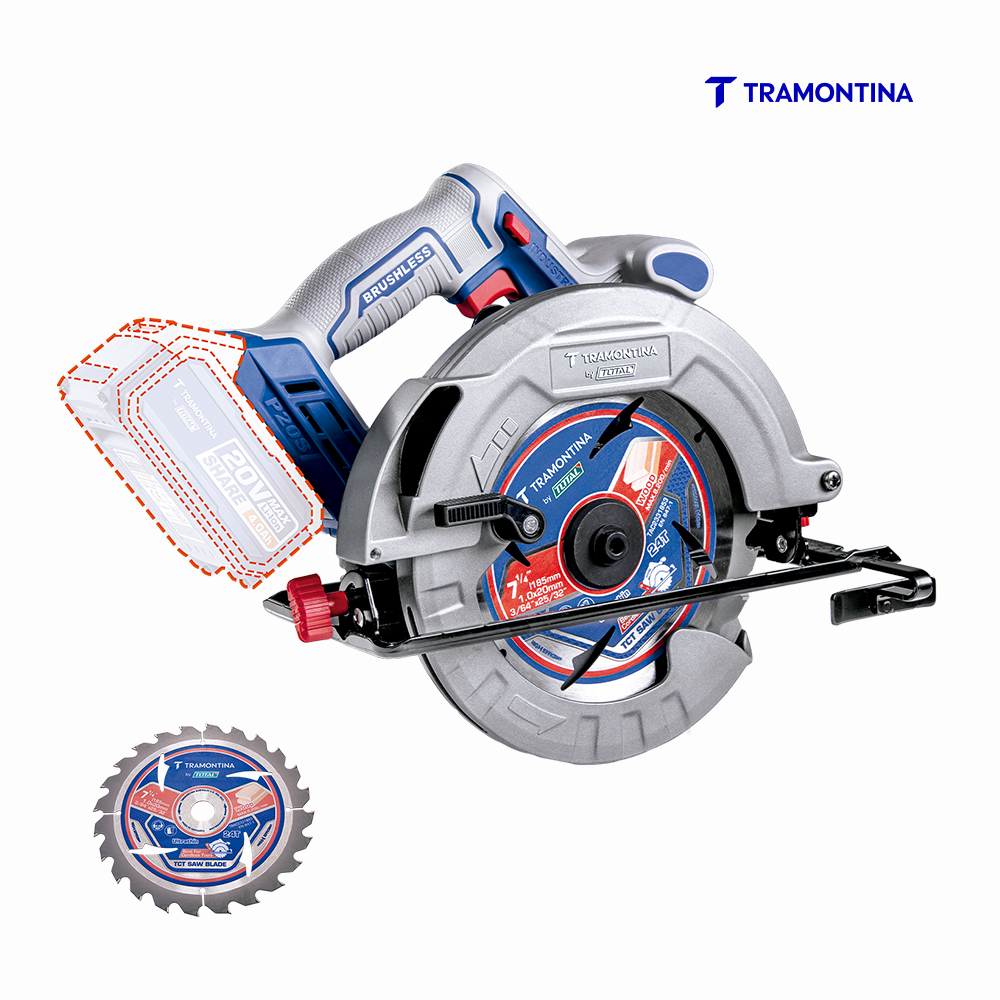 SERRA CIRCULAR TRAMONTINA 20V 7-1/4” (185 MM) 0-4800 RPM BRUSHLESS - SEM BATERIA E CARREGADOR