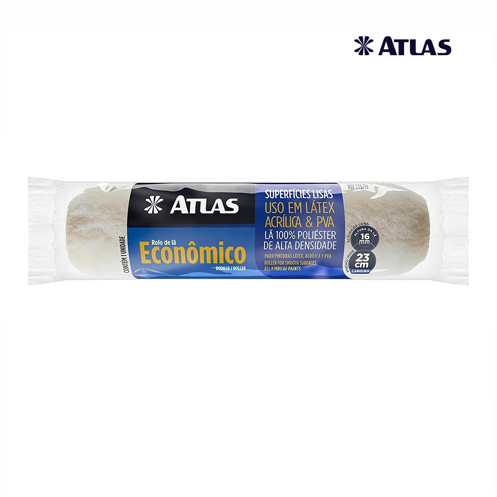 ROLO ATLAS P/PINTURA ECONOMICO LA SINTETICO 23CM S/CABO