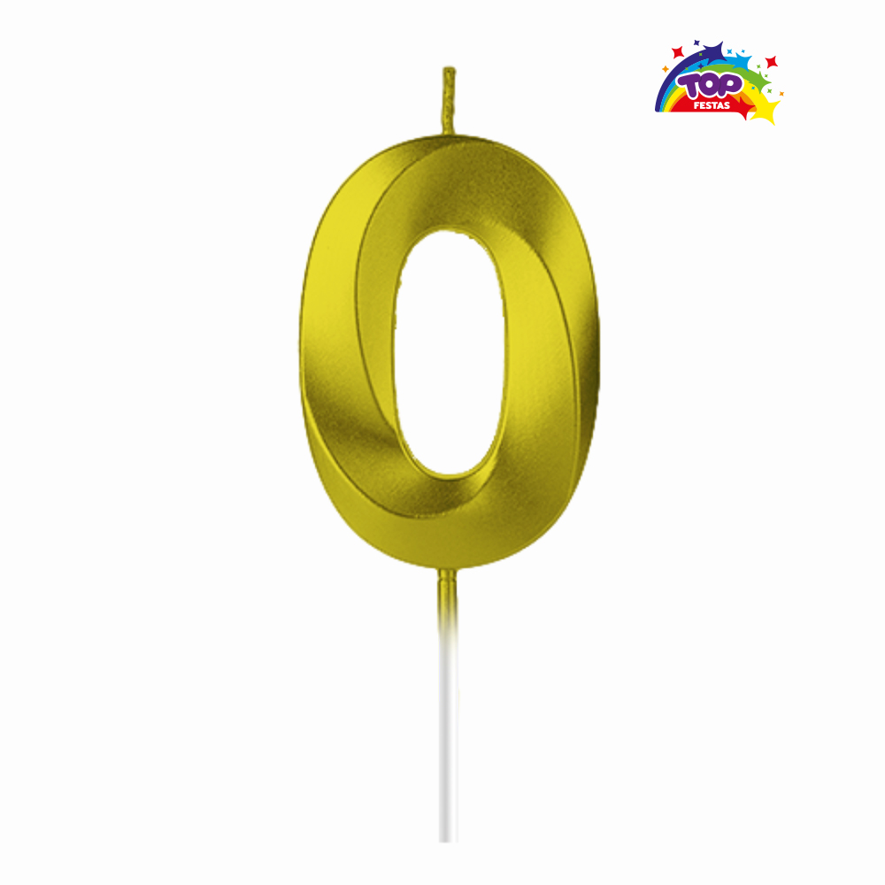 VELA TOPFESTA NUMERAL METALIZADA N-0 OURO - COM 01 UNIDADE