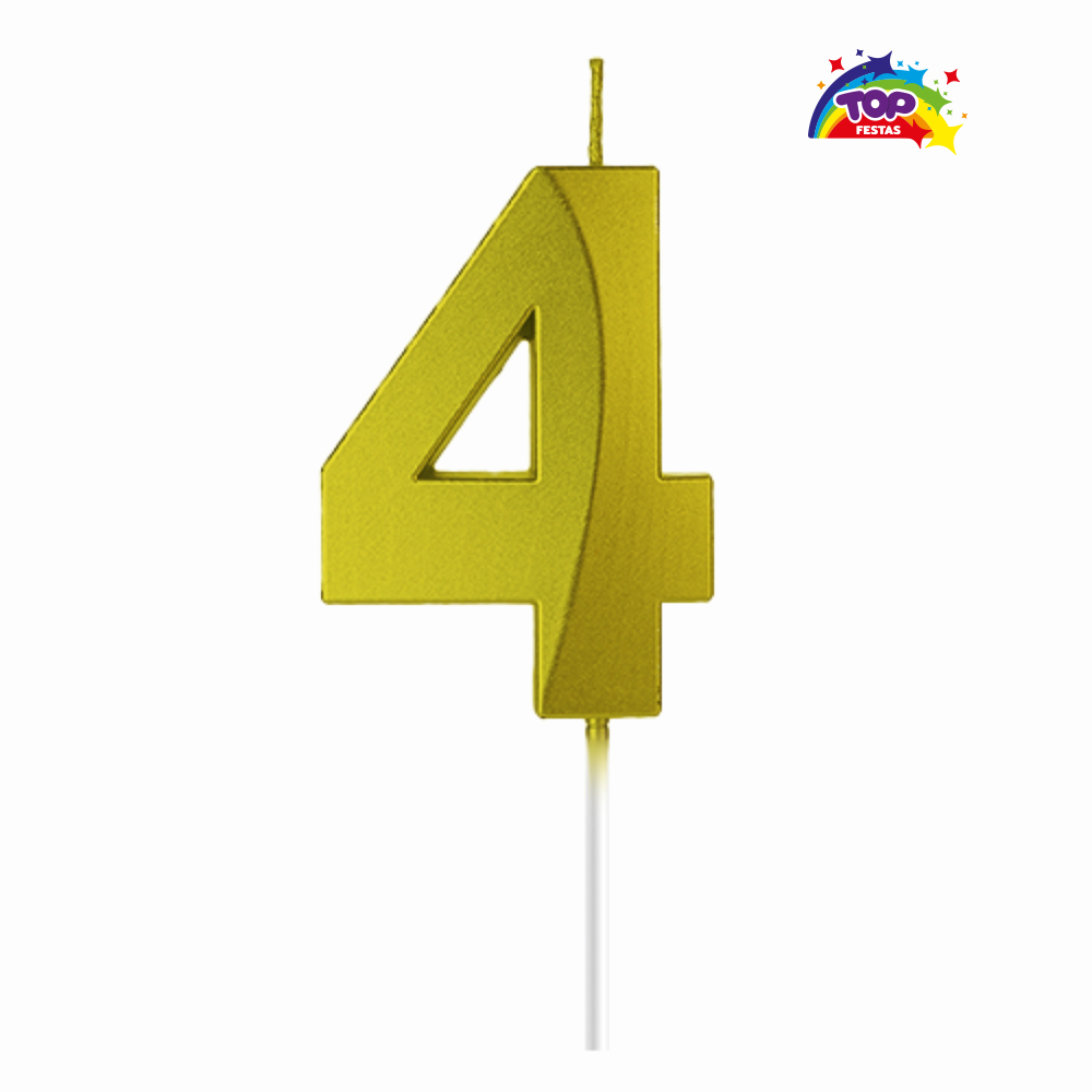 VELA TOPFESTA NUMERAL METALIZADA N-4 OURO - COM 01 UNIDADE