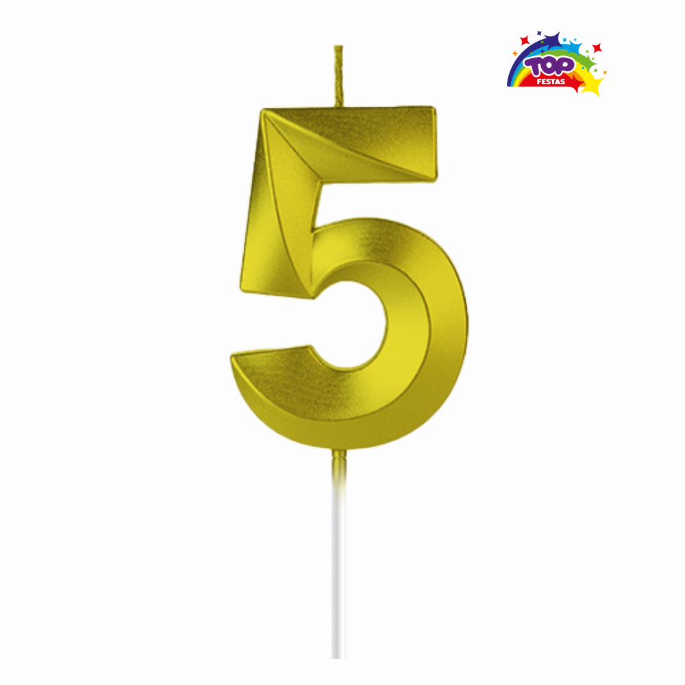 VELA TOPFESTA NUMERAL METALIZADA N-5 OURO - COM 01 UNIDADE