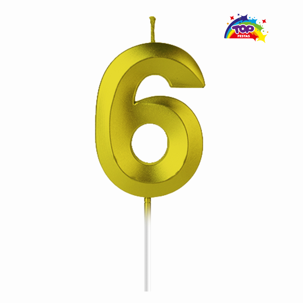 VELA TOPFESTA NUMERAL METALIZADA N-6 OURO - COM 01 UNIDADE