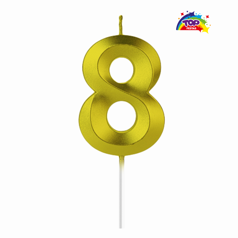 VELA TOPFESTA NUMERAL METALIZADA N-8 OURO - COM 01 UNIDADE