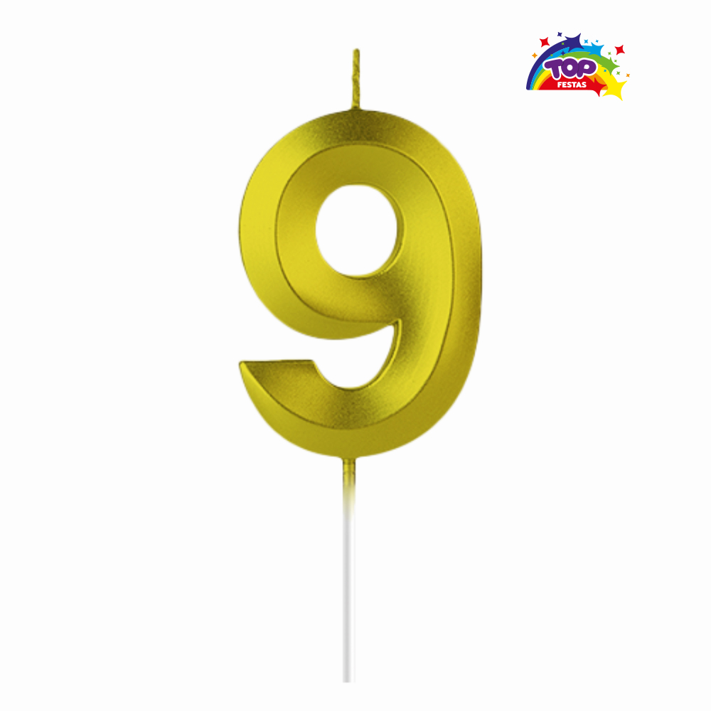 VELA TOPFESTA NUMERAL METALIZADA N-9 OURO - COM 01 UNIDADE