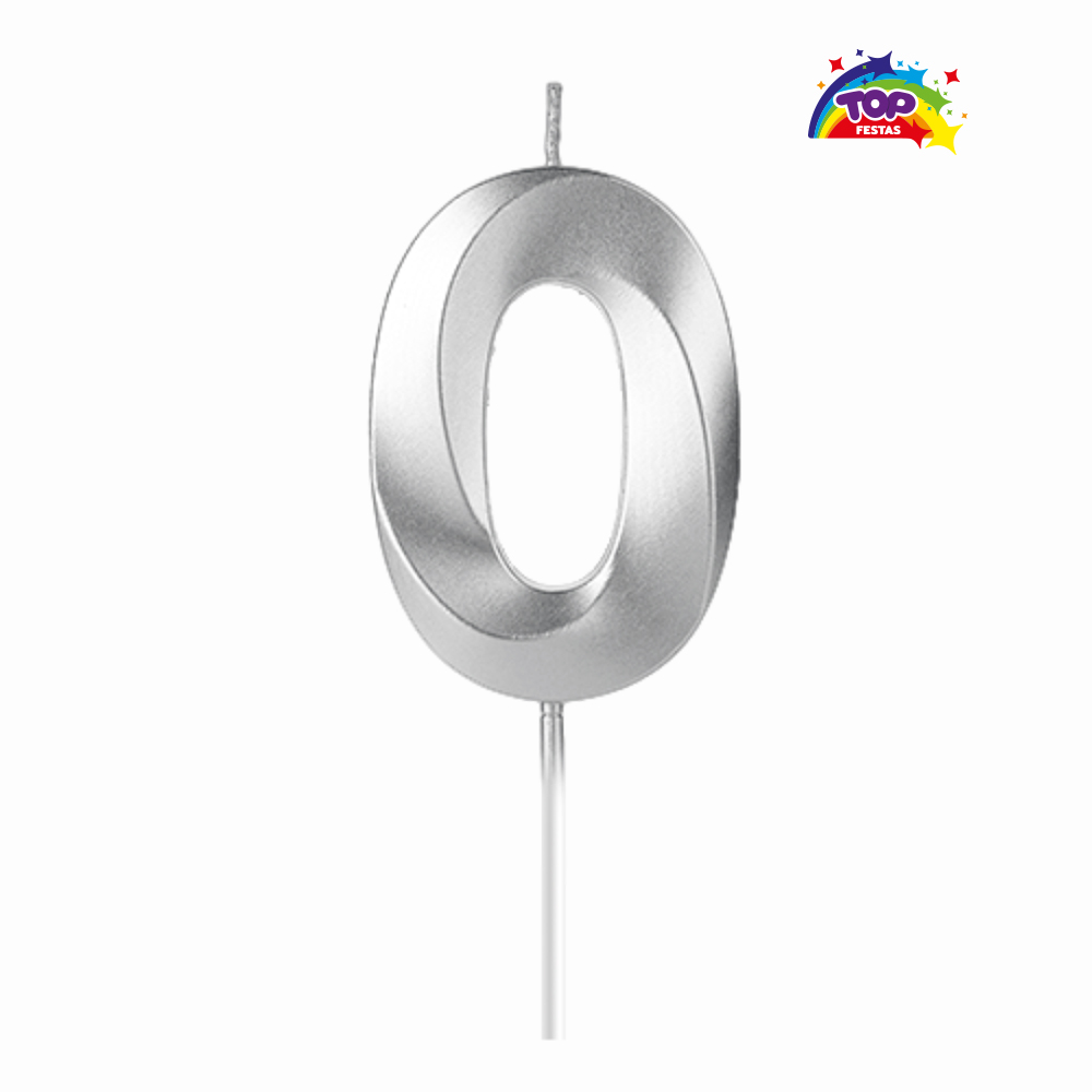 VELA TOPFESTA NUMERAL METALIZADA N-0 PRATA - COM 01 UNIDADE