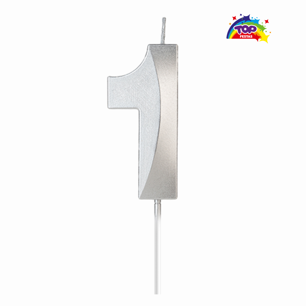VELA TOPFESTA NUMERAL METALIZADA N-1 PRATA - COM 01 UNIDADE