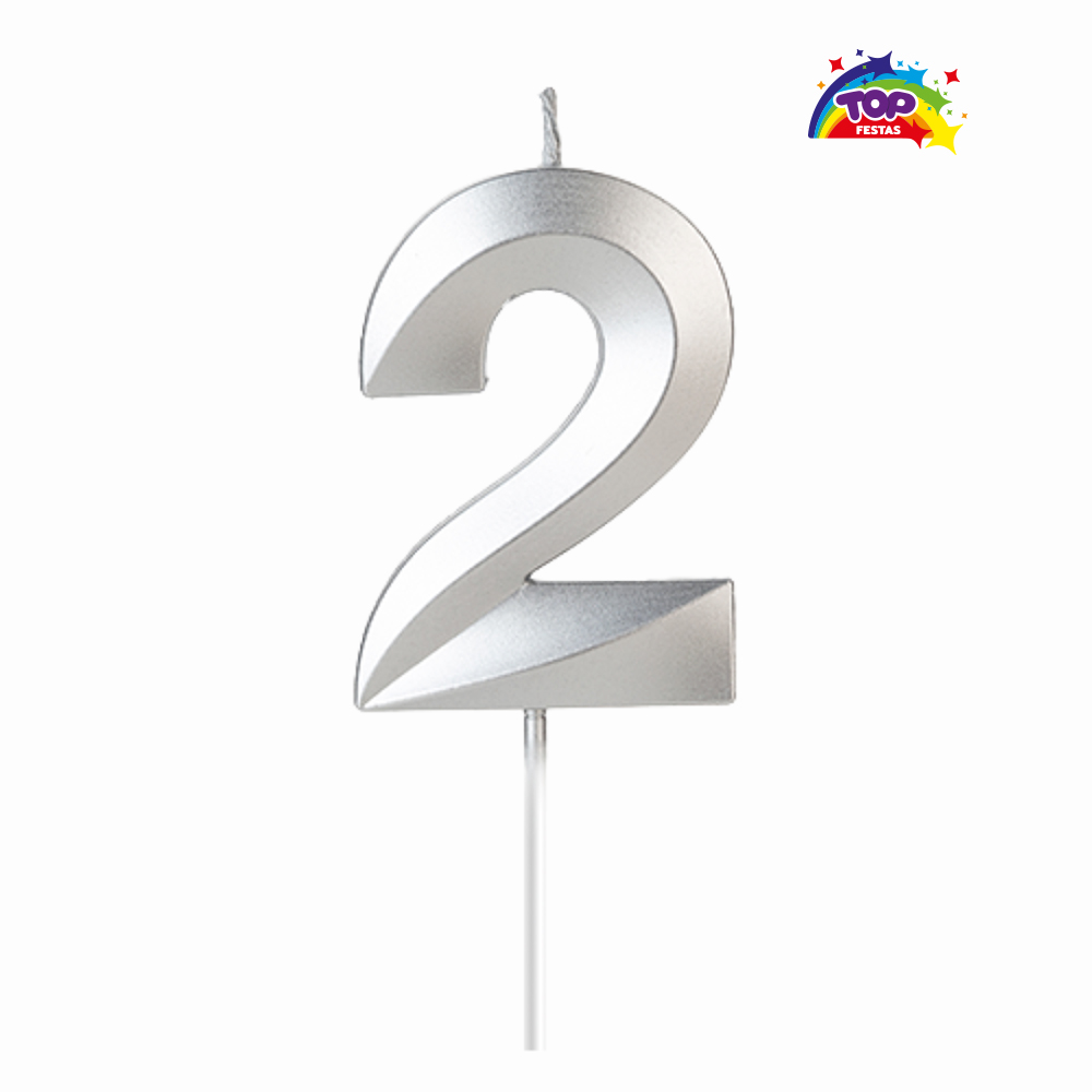 VELA TOPFESTA NUMERAL METALIZADA N-2 PRATA - COM 01 UNIDADE