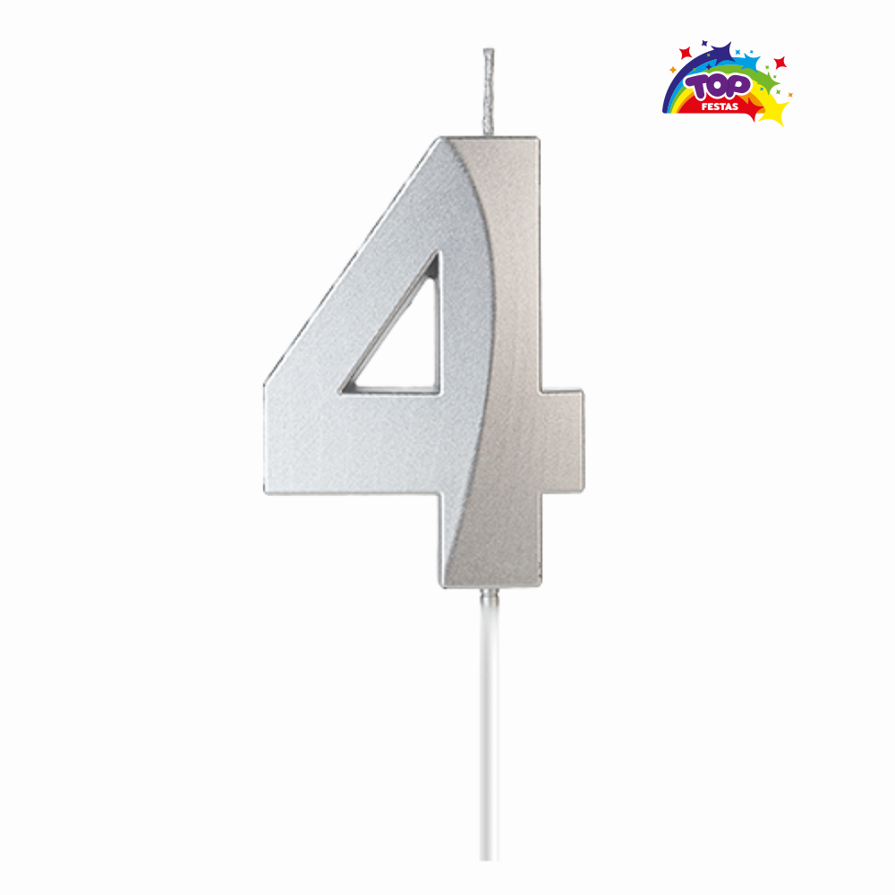 VELA TOPFESTA NUMERAL METALIZADA N-4 PRATA - COM 01 UNIDADE