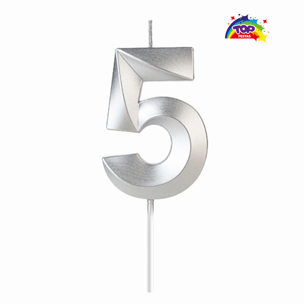 VELA TOPFESTA NUMERAL METALIZADA N-5 PRATA - COM 01 UNIDADE