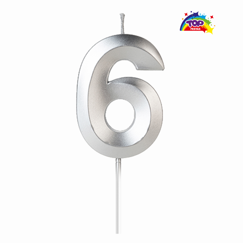 VELA TOPFESTA NUMERAL METALIZADA N-6 PRATA - COM 01 UNIDADE