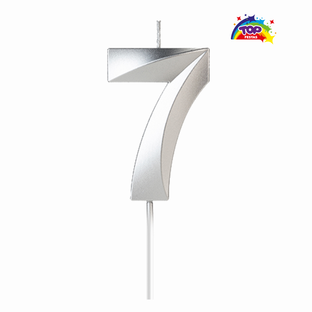VELA TOPFESTA NUMERAL METALIZADA N-7 PRATA - COM 01 UNIDADE