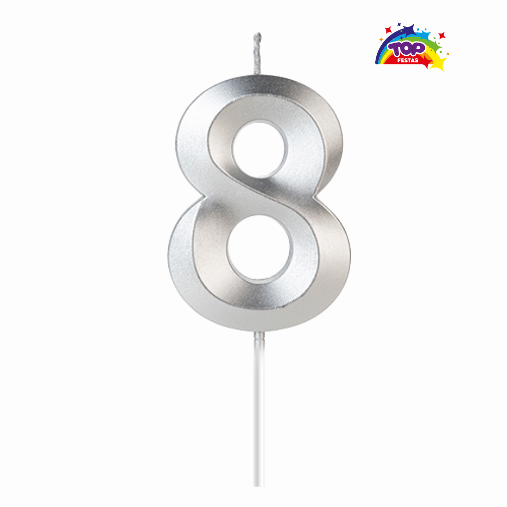 VELA TOPFESTA NUMERAL METALIZADA N-8 PRATA - COM 01 UNIDADE