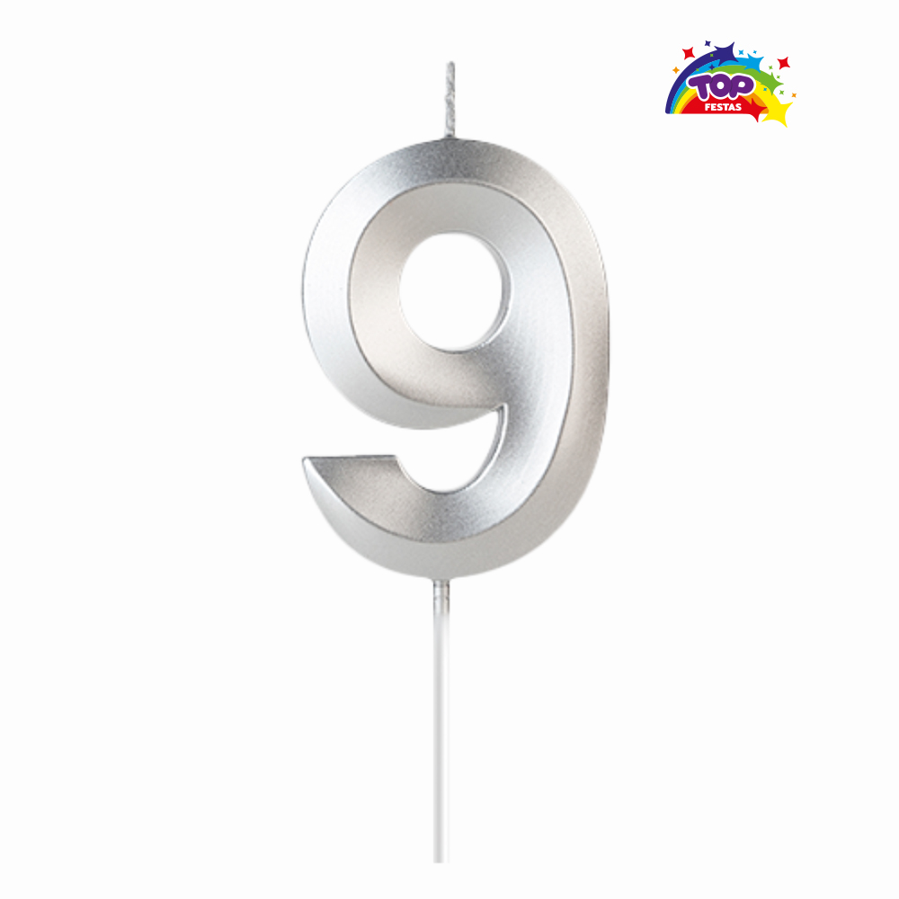 VELA TOPFESTA NUMERAL METALIZADA N-9 PRATA - COM 01 UNIDADE