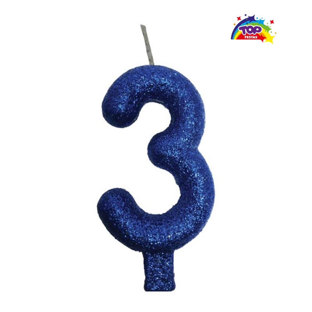 VELA TOPFESTA TUBULAR PARAFINA NUMERAL PREMIUM N-3 AZUL - COM 01 UNIDADE
