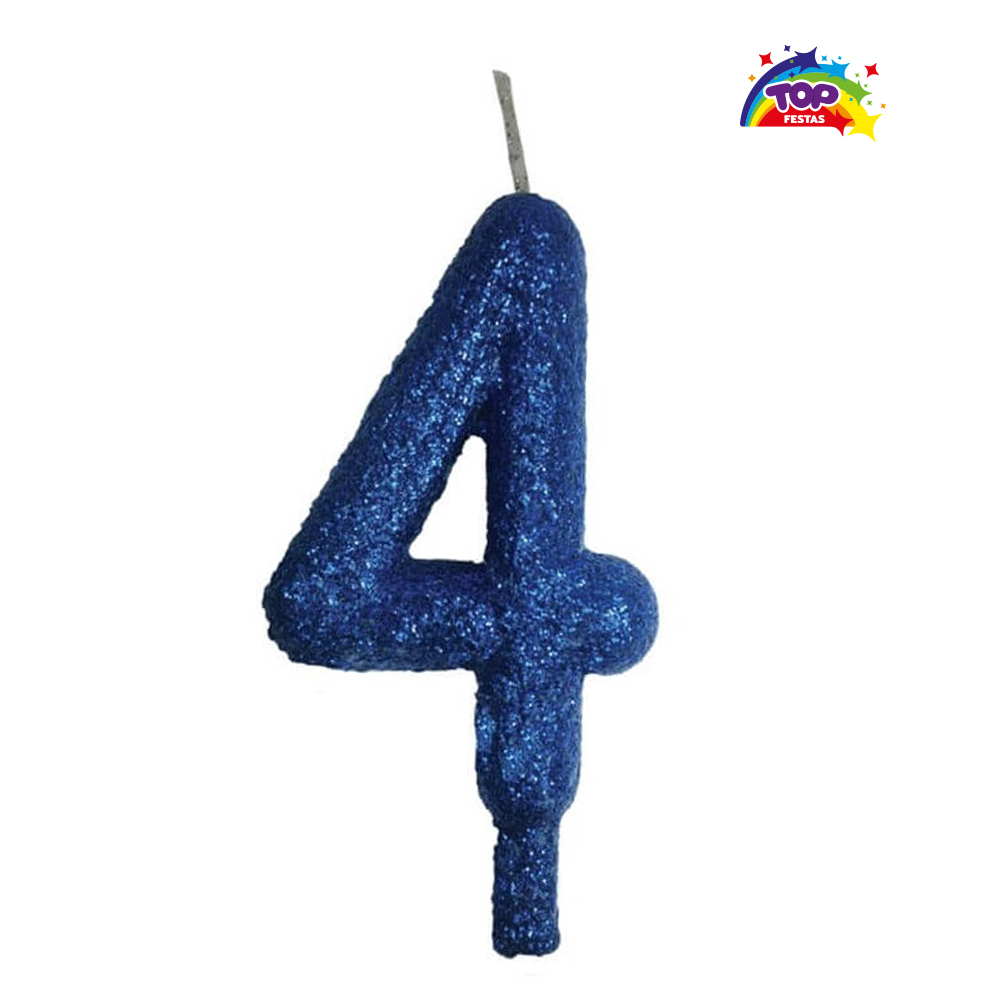 VELA TOPFESTA TUBULAR PARAFINA NUMERAL PREMIUM N-4 AZUL - COM 01 UNIDADE