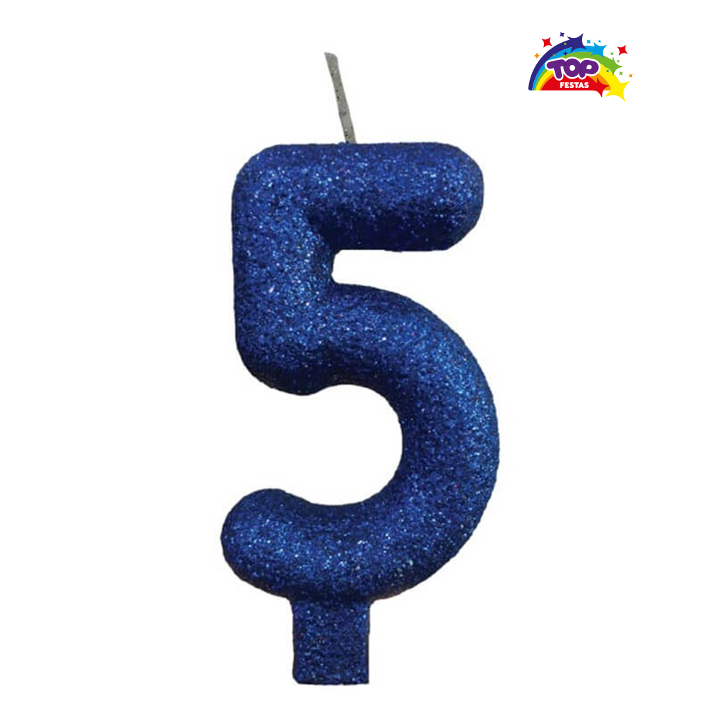 VELA TOPFESTA TUBULAR PARAFINA NUMERAL PREMIUM N-5 AZUL - COM 01 UNIDADE