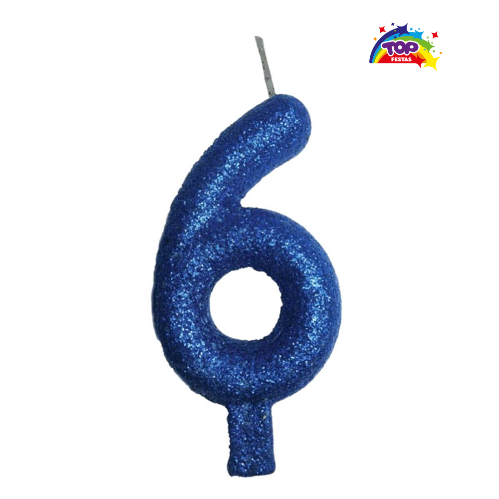 VELA TOPFESTA TUBULAR PARAFINA NUMERAL PREMIUM N-6 AZUL - COM 01 UNIDADE