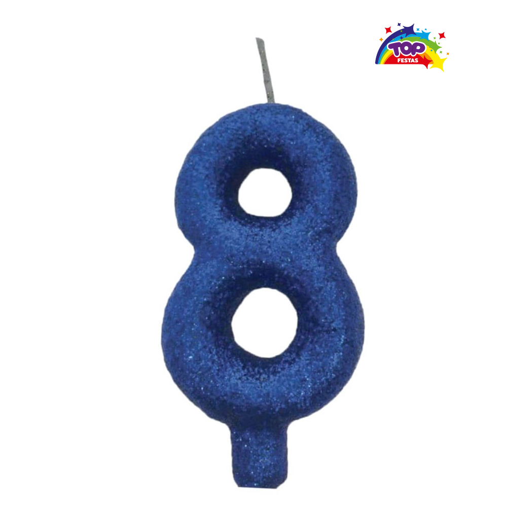 VELA TOPFESTA TUBULAR PARAFINA NUMERAL PREMIUM N-8 AZUL - COM 01 UNIDADE