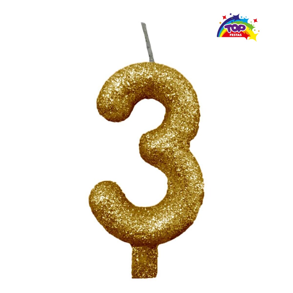 VELA TOPFESTA TUBULAR PARAFINA NUMERAL PREMIUM N-3 OURO - COM 01 UNIDADE