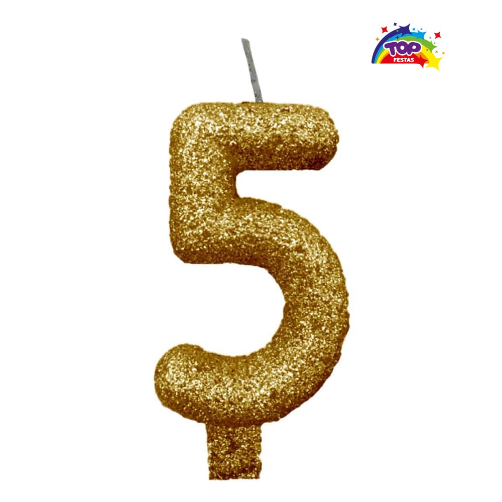VELA TOPFESTA TUBULAR PARAFINA NUMERAL PREMIUM N-5 OURO - COM 01 UNIDADE