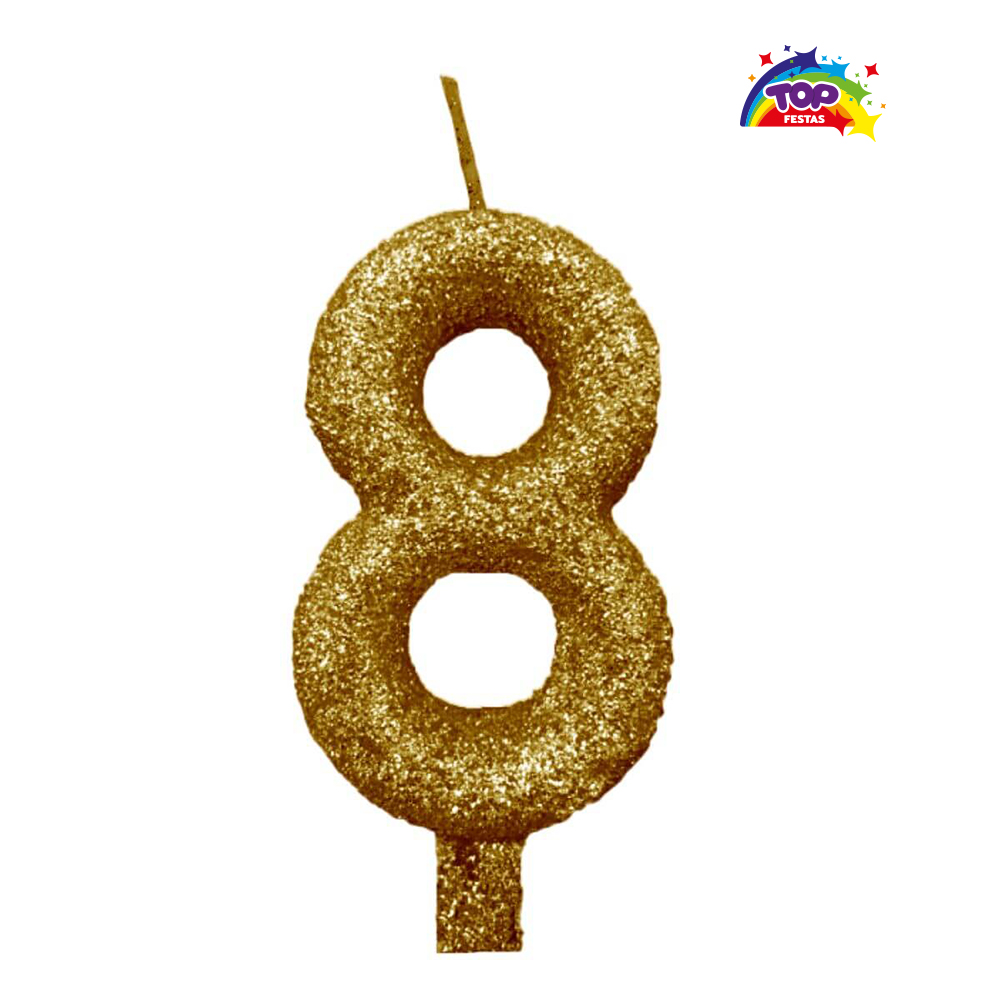 VELA TOPFESTA TUBULAR PARAFINA NUMERAL PREMIUM N-8 OURO - COM 01 UNIDADE