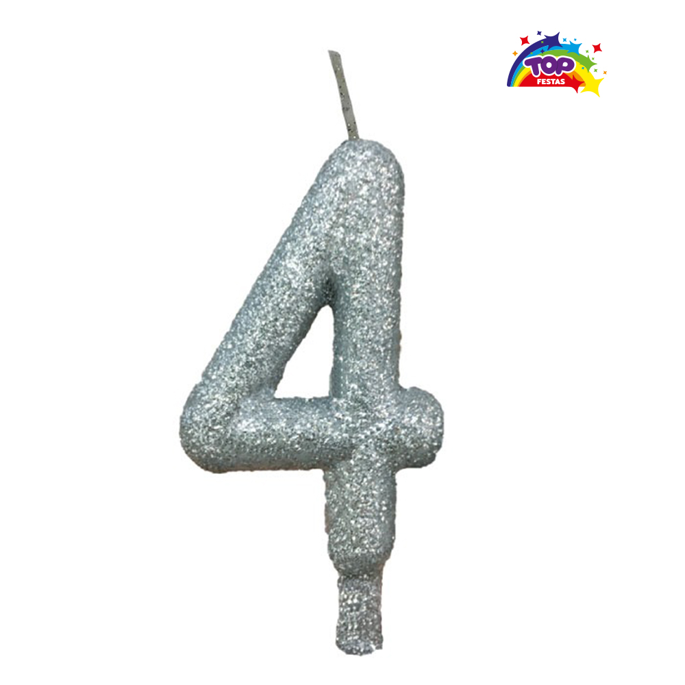 VELA TOPFESTA TUBULAR PARAFINA NUMERAL PREMIUM N-4 PRATA - COM 01 UNIDADE