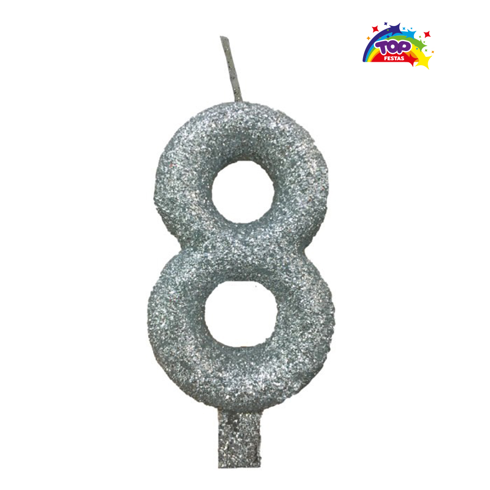 VELA TOPFESTA TUBULAR PARAFINA NUMERAL PREMIUM N-8 PRATA - COM 01 UNIDADE