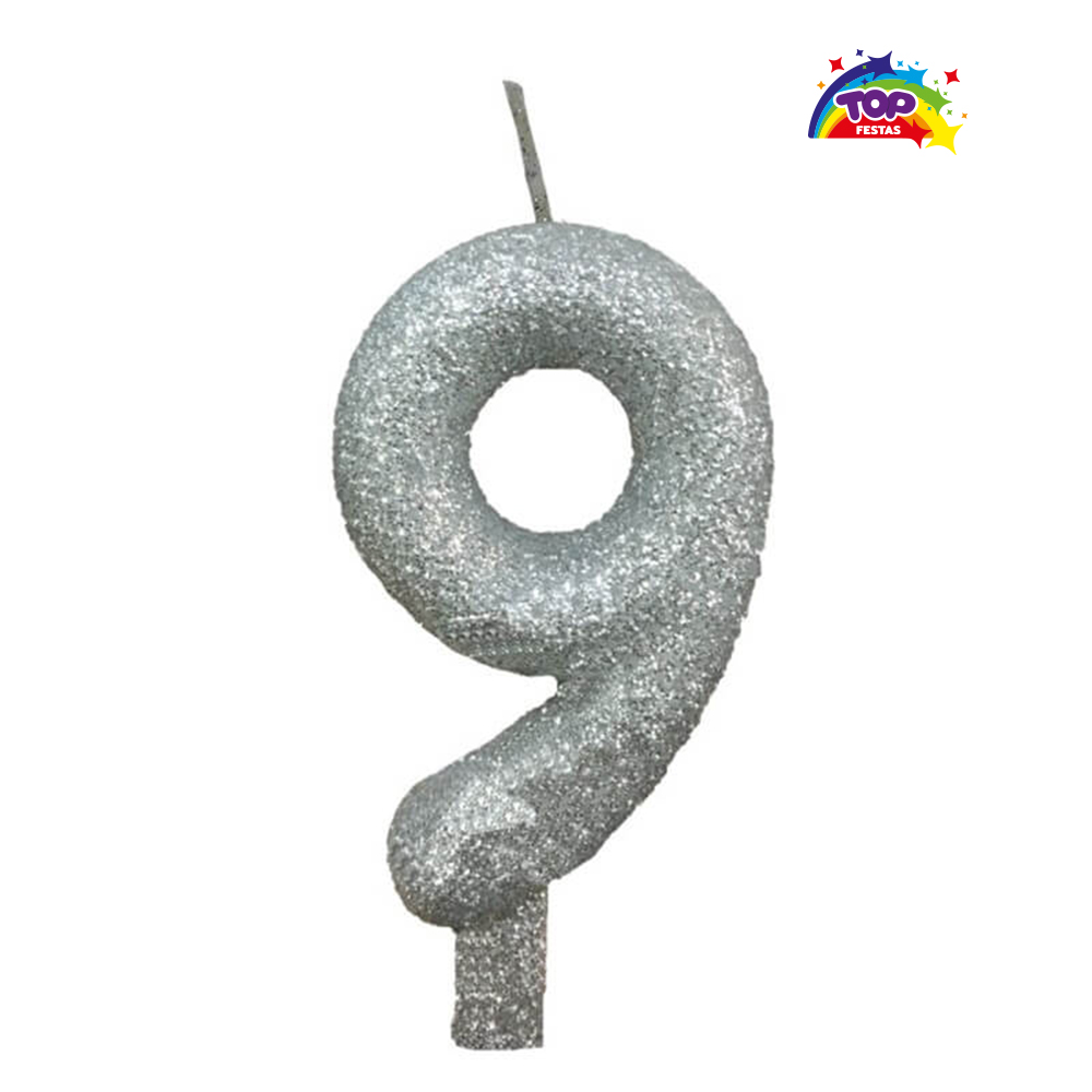 VELA TOPFESTA TUBULAR PARAFINA NUMERAL PREMIUM N-9 PRATA - COM 01 UNIDADE
