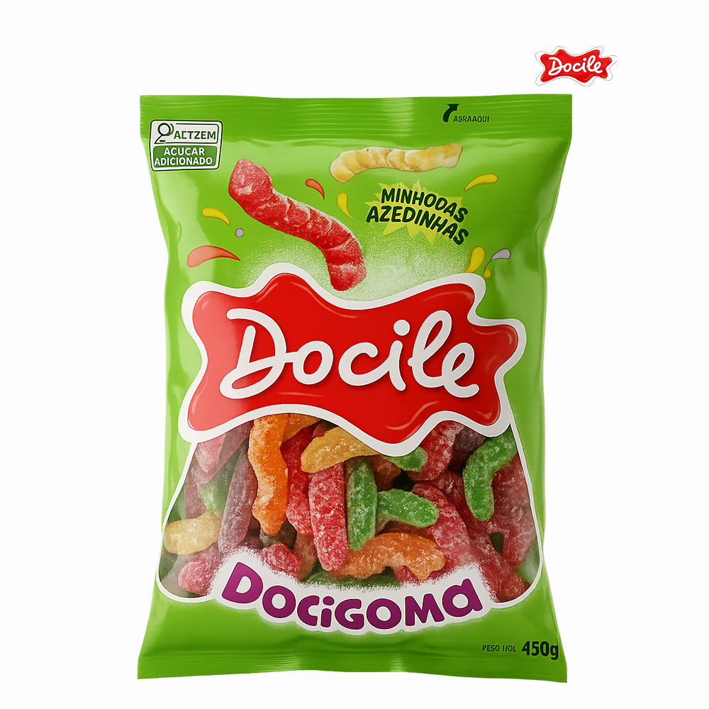 BALA GOMA (DOCIGOMA) DOCILE MINHOCA AZEDINHA 450 GRAMAS