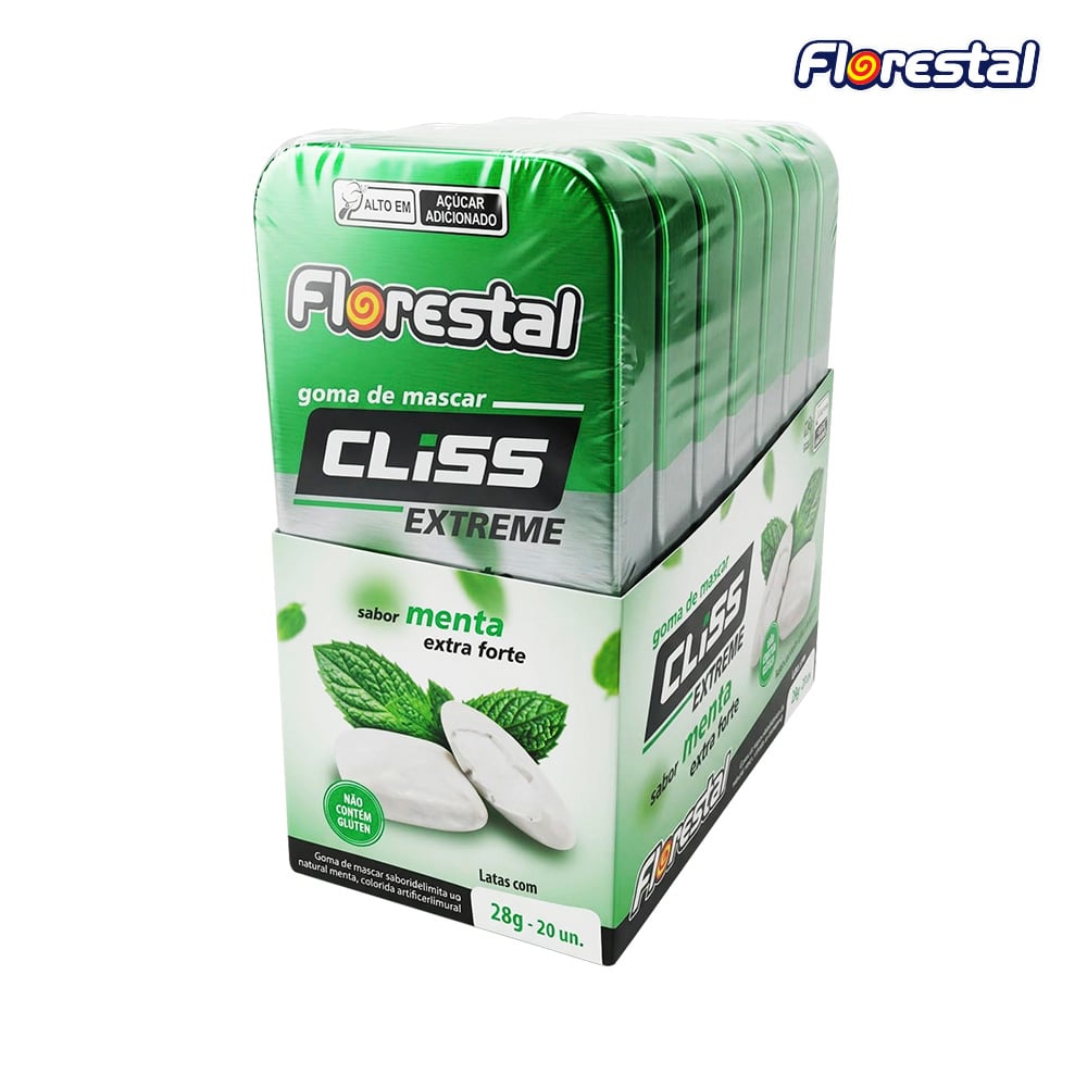 CHICLE FLORESTAL CLISS LATA MENTA EXTRA FORTE 28GR - DISPLAY C/08 LATAS