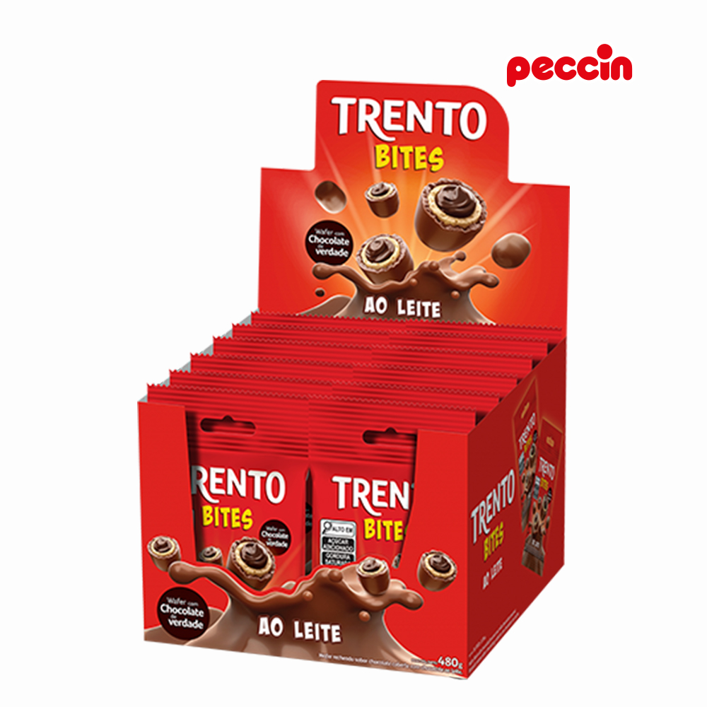 CHOCOLATE WAFER TRENTO BITES AO LEITE 40G - DISPLAY C/12 UNIDADES