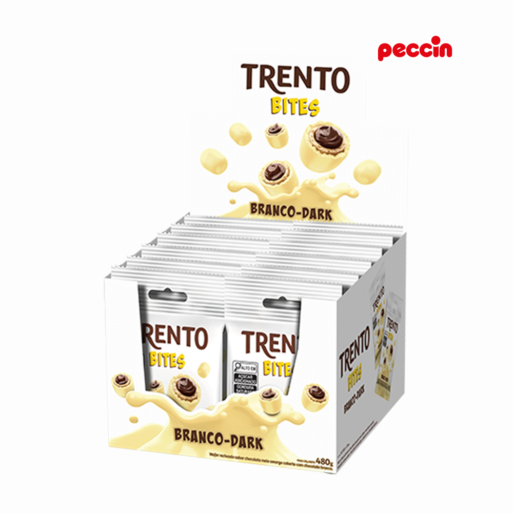 CHOCOLATE WAFER TRENTO BITES BRANCO DARK 40G - DISPLAY C/12 UNIDADES
