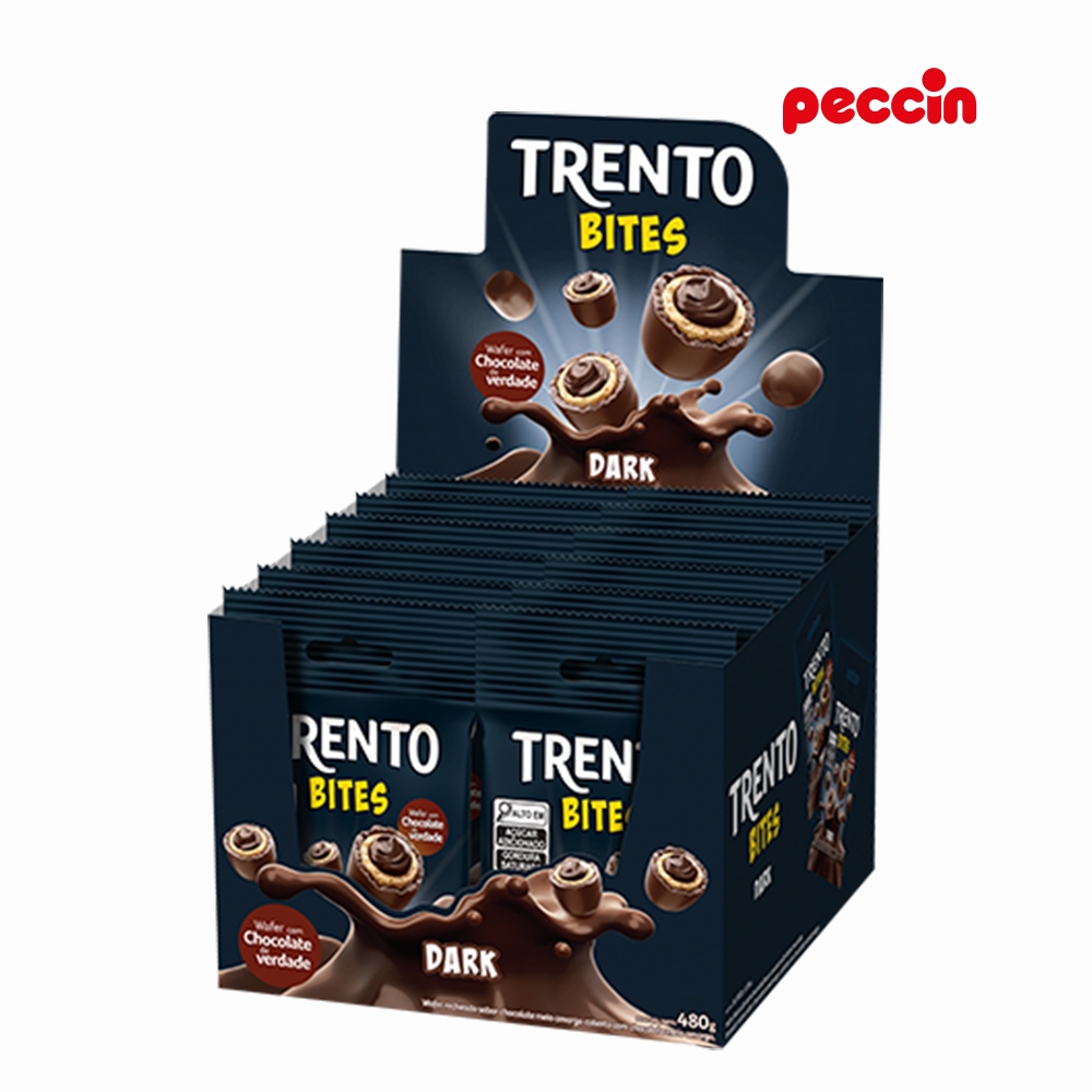 CHOCOLATE WAFER TRENTO BITES DARK MEIO AMARGO 40G - DISPLAY C/12 UNIDADES