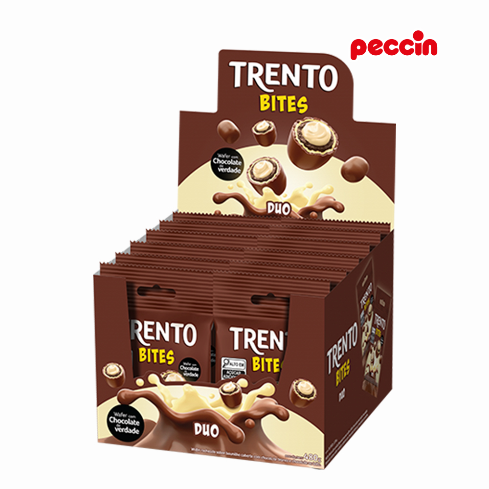 CHOCOLATE WAFER TRENTO BITES DUO BRANCO/AO LEITE 40G - DISPLAY C/12 UNIDADES
