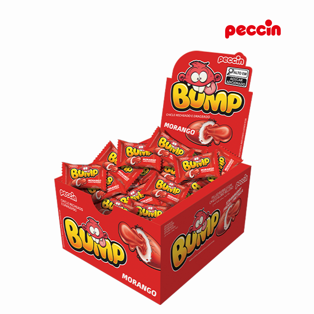 CHICLETE PECCIN RECHEADO BUMP MORANGO 140GR