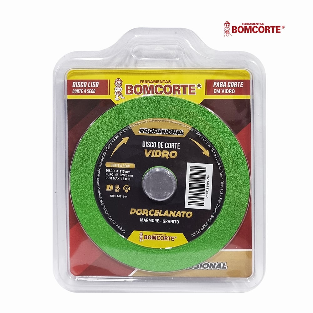 DISCO BOMCORTE P/VIDRO PROF. 115X22MM 4,5”