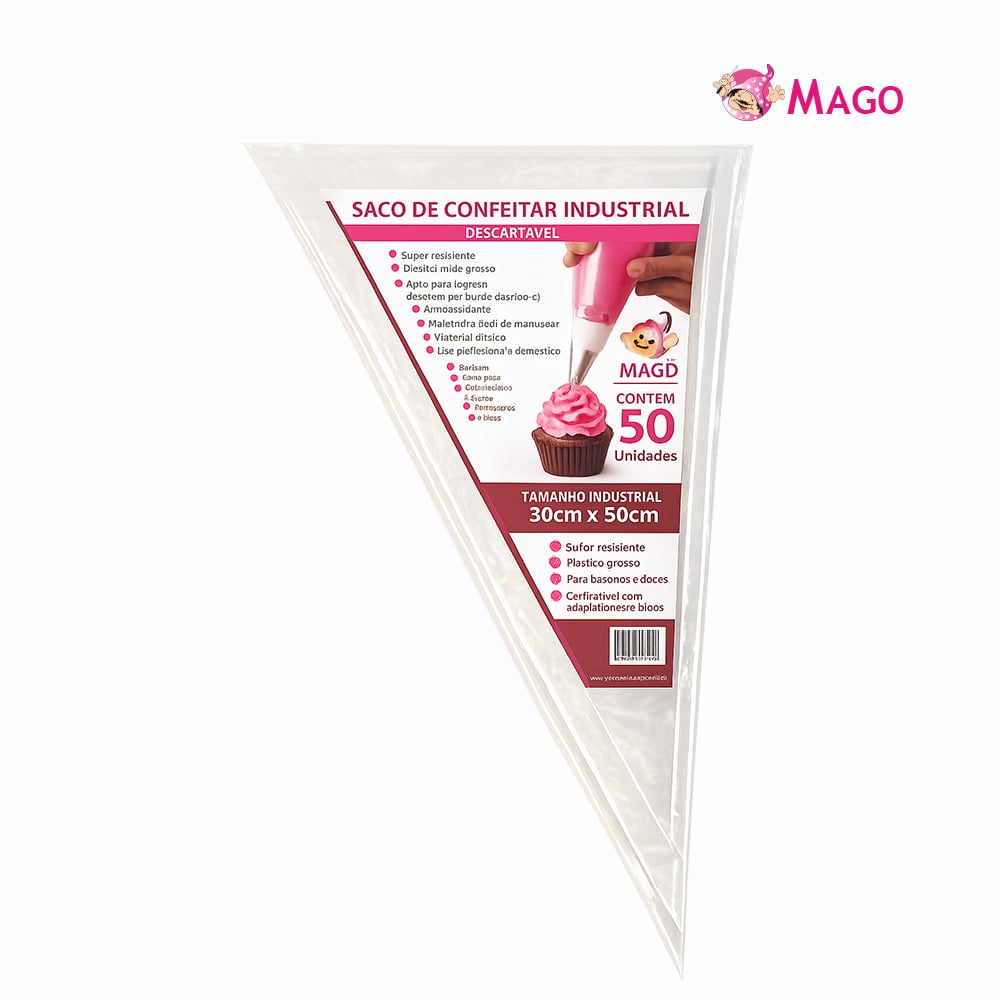 SACO DE CONFEITAR MAGO DESCARTAVEL INDUSTRIAL 30X50CM C/50 UNIDADES