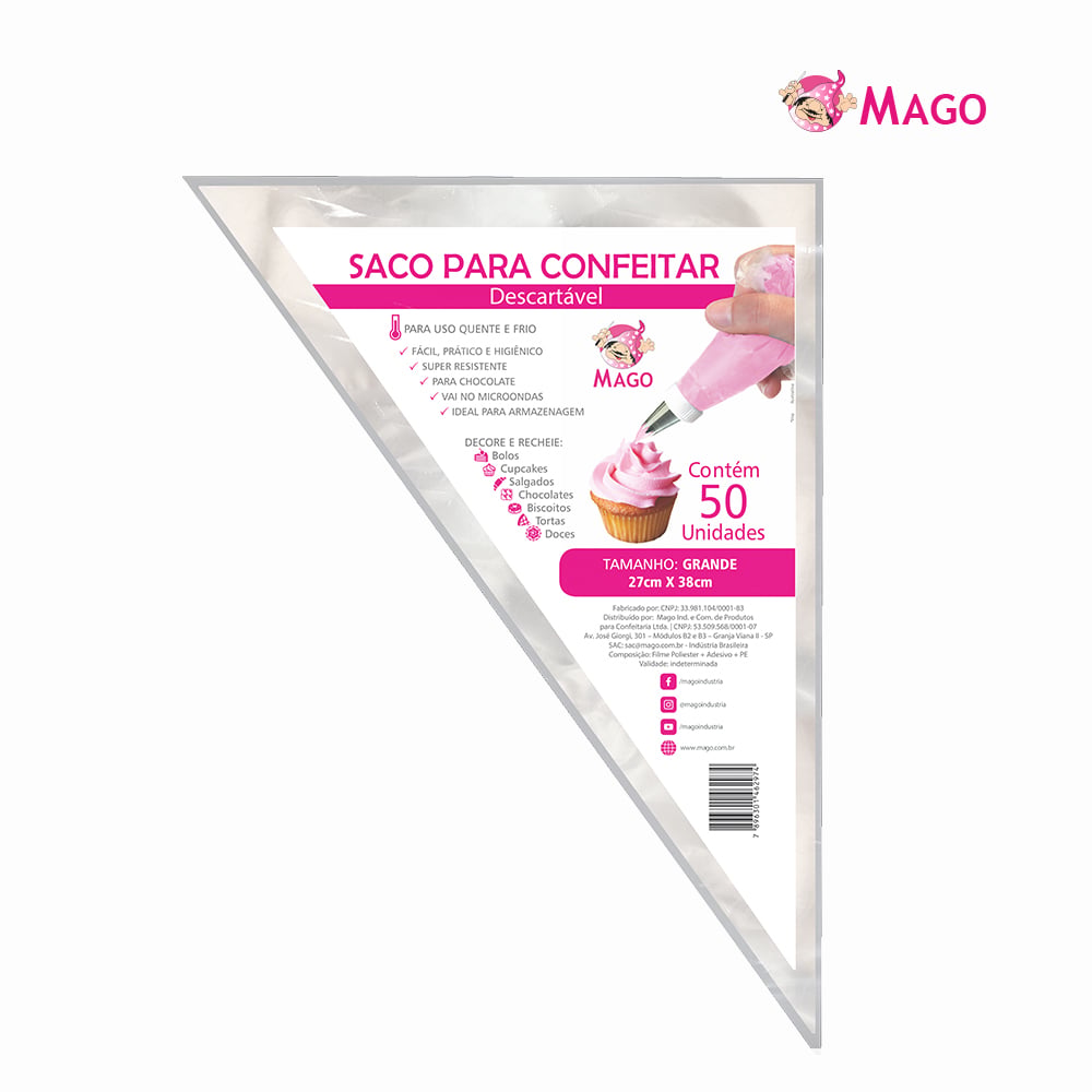 SACO DE CONFEITAR MAGO DESCARTAVEL 27X38CM C/50 UNIDADES