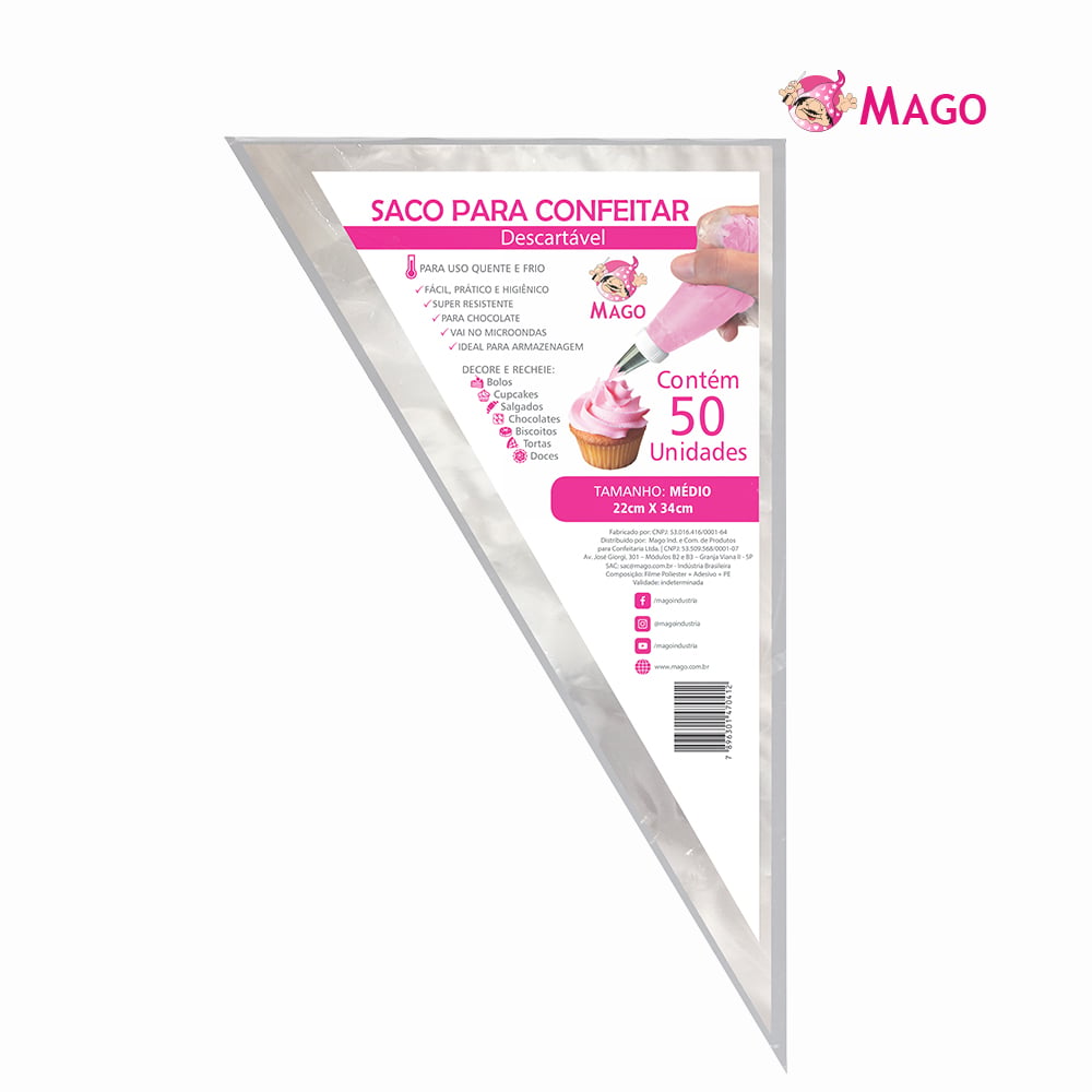 SACO DE CONFEITAR MAGO DESCARTAVEL 22X34CM C/50 UNIDADES