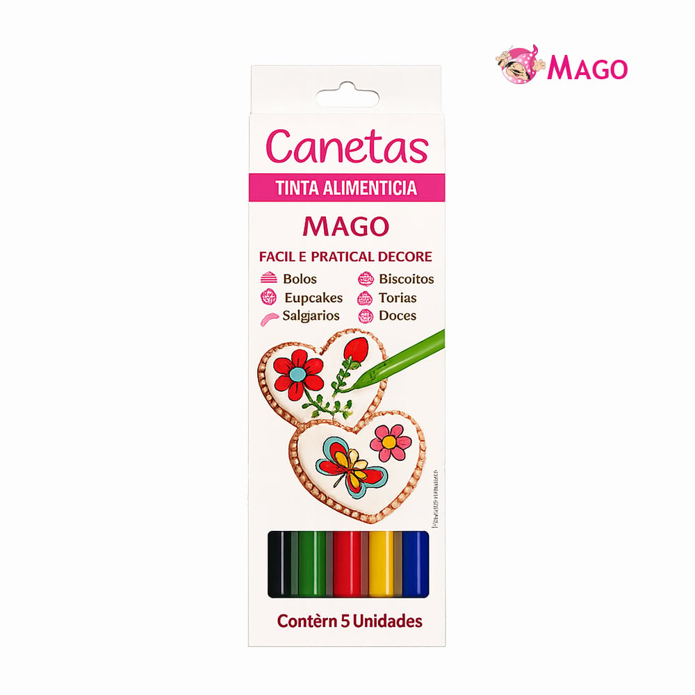 KIT CANETA DECORACAO MAGO PONTA FINA CORES C/05 UNIDADES