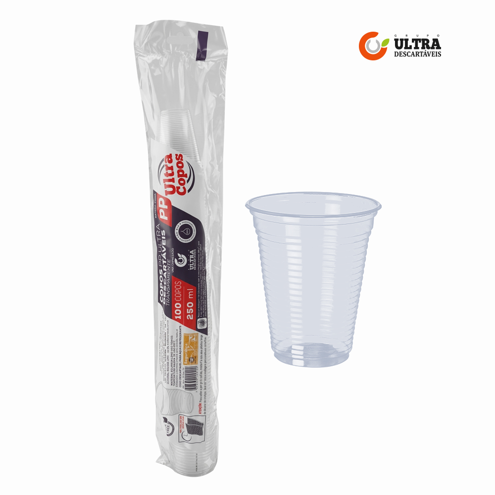 COPO ULTRA TRANSPARENTE PLASTICO PP 250ML ESTRIADO C/2000 UNIDADES